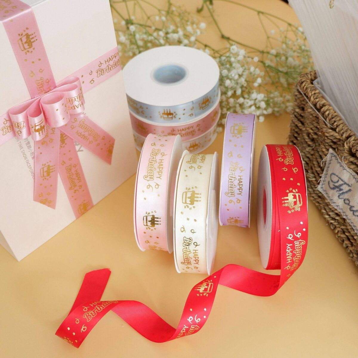 Premium Quality Foil Stamping Happy Birthday Ribbon - Image 1